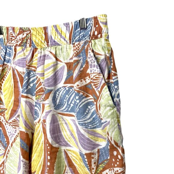 C&C CALIFORNIA Wide Leg Linen Pants Sz M Pastel Tropical Palm Leaf Resort Wear - Picture 3 of 6